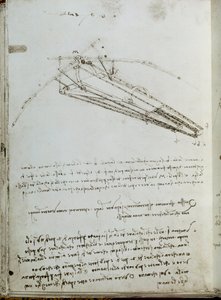 空飛ぶ機械の絵。レオナルド・デ・ヴィンチの手稿（レオナルド・ダ・ヴィンチ