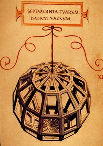 幾何学。「多面体」 数学者フラ・ルカ・パチョーリ（ルカ・ディ・ボルゴ）（1445-1517）の手稿「神の比例について」のページをレオナルド・ダ・ヴィンチ（1452-1519）が描いたもの。 作： Leonardo da Vinci