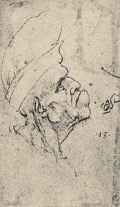 右に帽子をかぶった男のグロテスクな横顔、c1480 1945 作： Leonardo da Vinci