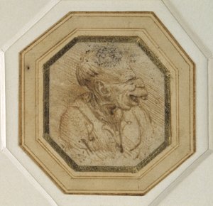 グロテスクな頭部（紙にペンとインク 作： Leonardo da Vinci