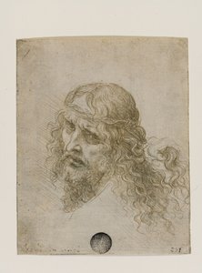 いばらを冠したキリストの頭、c。 1500。 作： Leonardo da Vinci