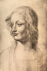 若い女性の頭部、レオナルド・ダ・ヴィンチのデッサン、フィレンツェ、ウフィッツィ美術館「Gabinetto dei Disegni e Stampe