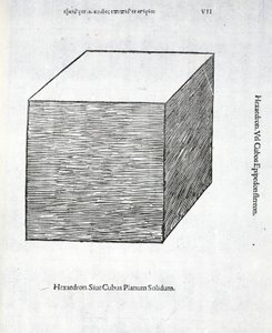 元はパブだった、Luca Pacioli（c.1445-1517）の「神の比率」からの六面体の立体平面。ヴェネツィア、1509 作： Leonardo da Vinci