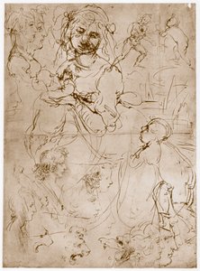 マドンナを子供と聖ヨハネとひざまずく、1478年〜1480年 作： Leonardo da Vinci