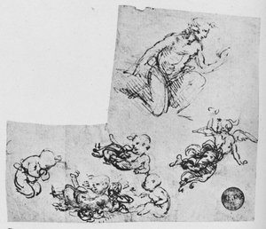 ひざまずく若者とプッティ、c1480 1945 作： Leonardo da Vinci