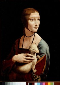 セシリア・ガッレラーニの肖像《エルミネを持つ女》1490年頃（油彩・テンペラ、パネル） 作： Leonardo da Vinci