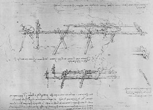 架台橋の建設方法、c1480 1945 作： Leonardo da Vinci