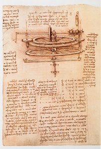 Ms 8937 fol.142r 水車の習作、「コデックス・マドリッドI」、1493-97年頃（紙にペンとインク 作： Leonardo da Vinci