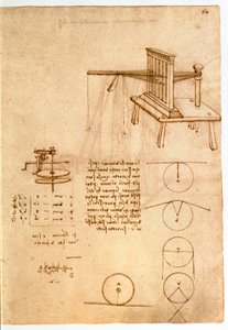 Ms 8937 fol.68r 「コデックス・マドリッドI」1493-97年頃の織物機械の習作（紙にペンとインク 作： Leonardo da Vinci
