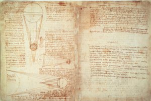 地球と月と太陽の関係に関するメモと2つの図 作： Leonardo da Vinci