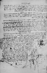 風景のスケッチを含むテキストのページ、c1480 1945 作： Leonardo da Vinci