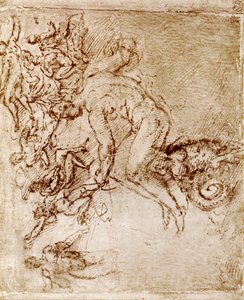レオナルドデヴィンチによるペンとインクのスケッチ、1913年。 作： Leonardo da Vinci