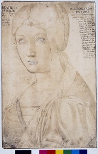 ベアトリーチェ・デステ（1475-1497）の肖像 レオナルド（レオナルド・ダ・ヴィンチ）（1452-1519）のスタイルによるデッサン フィレンツェ、ウフィツィ美術館（イマジン)