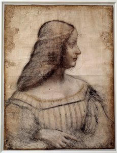 イザベラ・デステ（1474-1539）として知られる女性の肖像 マントゥア侯爵夫人 黒い石と血で描かれたドローイング レオナルド・デ・ヴィンチ（レオナルド・ダ・ヴィンチ）（1452-1519）の作品 Sun.0,63x0,46 m Paris, Musee du Louvre - Isabella d