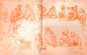 「最後の晩餐」の絵の準備スケッチ、c1494-c1499 1883 作： Leonardo da Vinci