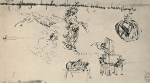 若い女性、オオカミなどとの研究シート、c1480 1945 作： Leonardo da Vinci