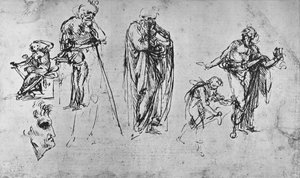 単一の図形とプロファイルの研究、c1480 1945 作： Leonardo da Vinci