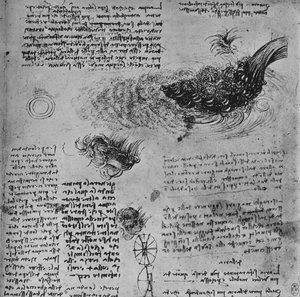 運動中の水の形成に関する研究、c1480 1945 作： Leonardo da Vinci