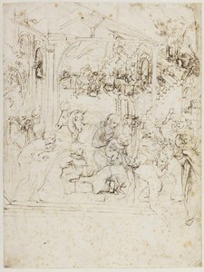 東方三博士の礼拝の習作、1481年頃。 作： Leonardo da Vinci