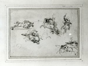 戦闘中の騎士の研究、1503-4（紙にペンとインク）