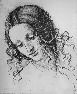 女の頭の研究、c1480 1945 作： Leonardo da Vinci