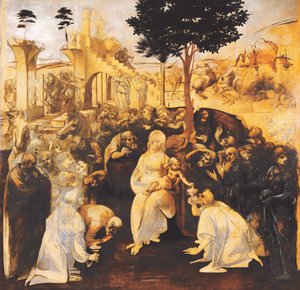マジの礼拝復元後、1481-1482。 作： Leonardo da Vinci