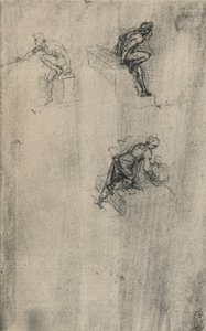 着席の2人のヌードと洗う女、c1480 1945 作： Leonardo da Vinci