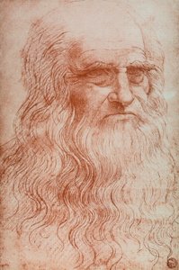 レオナルドダヴィンチの肖像画、レオナルドダヴィンチの自画像のコピー、楽観的、アカデミア美術館、ヴェネツィア 作： Leonardo da after Vinci