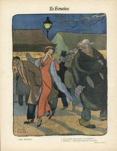 『ル・スマイル』のレオンス・ビュレット (1865-1915) のイラスト、no. 4, 23/01/13 - Les petites - 夜想曲, 売春, ペーパーキャセロール, フロアランプ, 毛皮 作： Leonce Burret