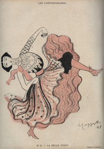 スペインの舞踏家・花魁であるCaroline (La Belle) Otero (1868-1965)の肖像 - Leonetto Cappiello (1875-1942)が1898年の『The Rire』に描いたもの。 作： Leonetto Cappiello
