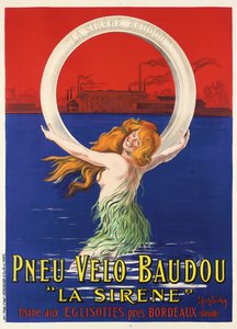 Pneu Velo Baudouによって製造された自転車タイヤ「La Sirene」の広告ポスター、c.1920