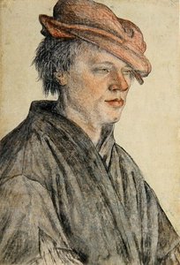 帽子をかぶり、右を向いた青年の肖像」1500～42年頃（紙にチョーク、ウォッシュ） 作： Leonhard Beck