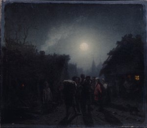 居酒屋の前。夜景、1860年代〜1870年代 作： Leonid Ivanovich Solomatkin