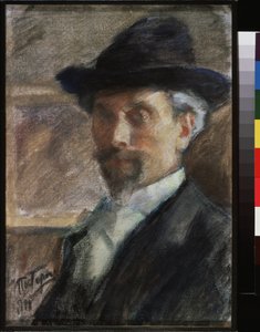 自画像。 Leonid Osipovich Pasternak (1862-1945) の作品、紙にパステル 作： Leonid Osipovic Pasternak