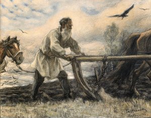 プラウでのレフ・トルストイ、1903 作： Leonid Osipovic Pasternak