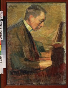 作曲家セルゲイ (セルゲイ) ラフマニノフ (セルゲイ ラフマニノフまたはラフマニノフ) (1873-1943) の肖像画。 レオニード・オシポビッチ・パステルナーク (1862-1945) の作品、キャンバスに油彩