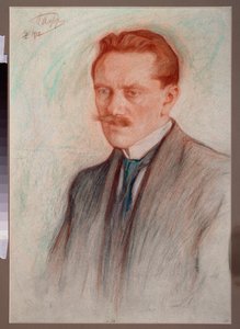 詩人ユルギス・バルトルサイティス (1873-1944) の肖像画。 Leonid Osipovich Pasternak (1862-1945) の作品、紙に楽観的でチョーク 作： Leonid Osipovic Pasternak