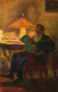 レオ・トルストイと新聞」、1901年。 作： Leonid Osipovich Pasternak