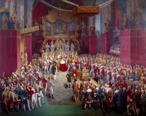 オーストリア皇帝フェルディナンド 1 世 (1793-1875) の戴冠式、プラハ大聖堂の聖ガイア大聖堂でフェルディナンド 5 世の名でボエームの王、レオポルド ブッチャー (1797 年 - 1858 年以降) による絵画 1836 年プラハ、ナショナル ギャラリー - 皇帝フェルディナンド 1 世 Ausの