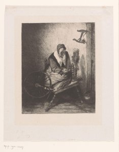 糸車に向かう女性 作： Leopold Flameng