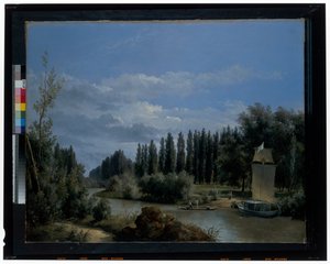 ヌイイ公園を通るセーヌ川小河から見る（キャンバス地） 作： Leopold Leprince