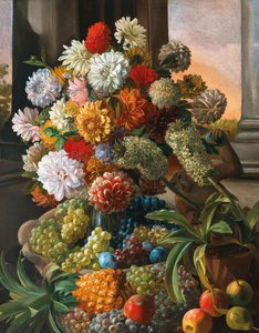 レオポルド・フォン・シュトール 花とブドウの静物画