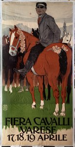 イタリア、ヴァレーゼの馬市場の広告ポスター 作： Leopoldo Metlicovitz