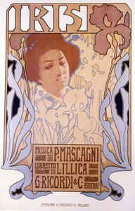 イリス作曲：ピエトロ・マスカーニ、ポスター：レオポルド・メトリコヴィッツ、リブレット：ルイジ・イリカ、1898年。