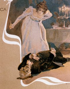 ジャコモ・プッチーニ (1858-1924) のオペラ「トスカ」の場面を描いた、レオポルド・メトリコヴィッツ (1868-1944) の絵はがき