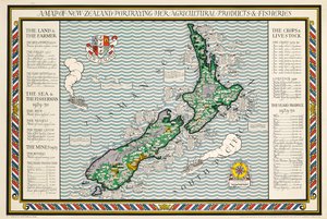 ニュージーランドの地図 作： Leslie MacDonald Gill