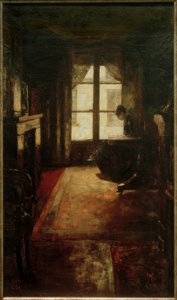 パリのインテリア（窓辺で読書する女性） 作： Lesser Ury