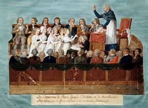 フランス革命。「国民会議に宝石を捧げるパリ市民」イラスト・デ・フレール・レスール（18世紀）。1792-1795.Paris, musee Carnavalet - イギリス革命 - "国民会議に宝石を献上するパリ市民 作： Lesueur Brothers