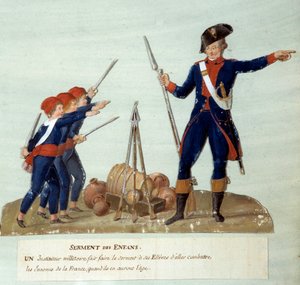 1789年のフランス革命。子供たちの誓い」。18世紀に描かれたルシュール家のグワッシュ。パリ、カルナヴァレ美術館 作： Lesueur Brothers
