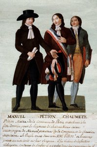 フランス革命：革命家ジェローム・ペティオン（1756-1794）、ジャック・アントワーヌ（Jacques-Antoine）マニュエル（1775-1827）、ピエール・ガスパール（Pierre Gaspard）ショーメット・ディット・アナクサゴラス（1763-1794）の3人は、奔放さの代弁者。グアッシュ・デ・フレール・レスール（18日 作： Lesueur Brothers